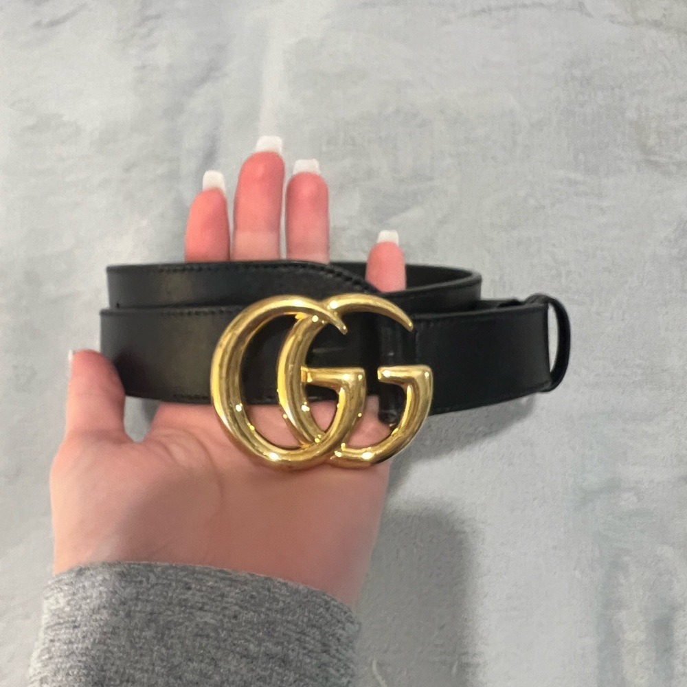 GUCCI MARMONT LEATHER BELT WITH SHINY BUCKLE